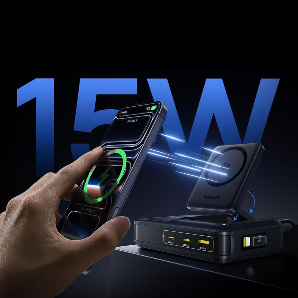 Caricatore Stazione Baseus Nomos NH21 QI 5in1, 160W, 5A, 1 x USB-A - 2 x USB-C, Nero E0121700