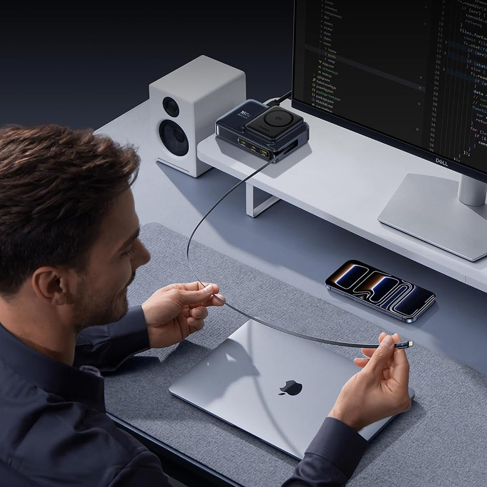 Caricatore Stazione Baseus Nomos NH21 QI 5in1, 160W, 5A, 1 x USB-A - 2 x USB-C, Nero E0121700