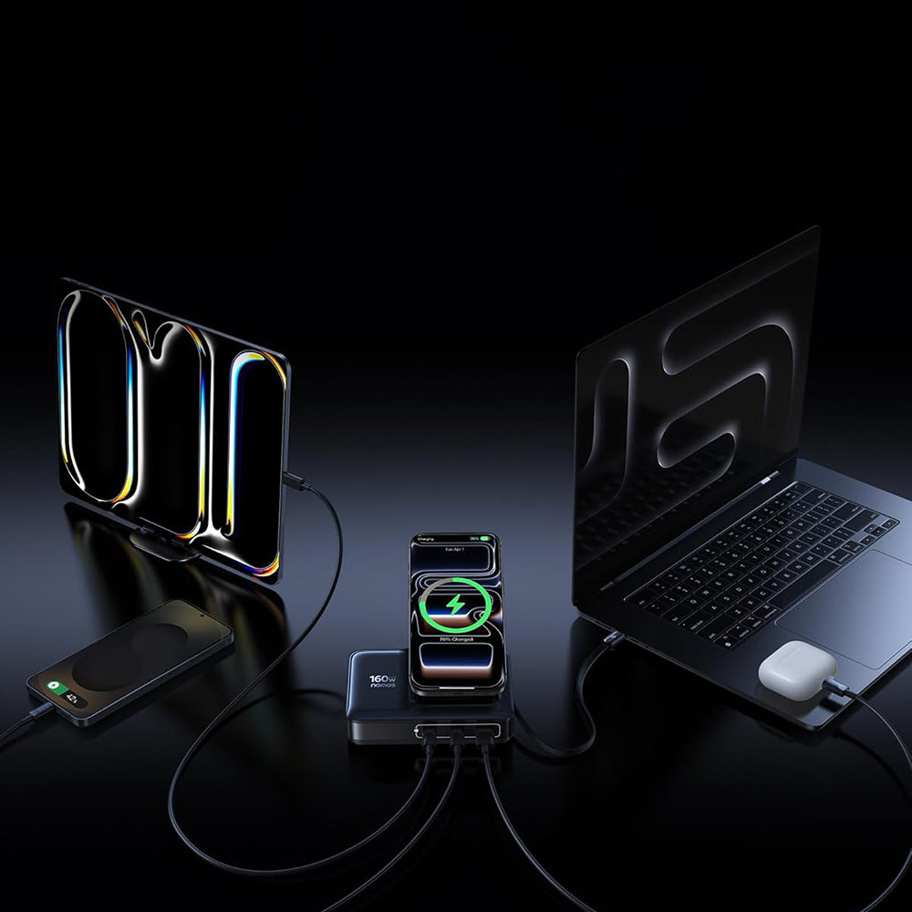 Caricatore Stazione Baseus Nomos NH21 QI 5in1, 160W, 5A, 1 x USB-A - 2 x USB-C, Nero E0121700