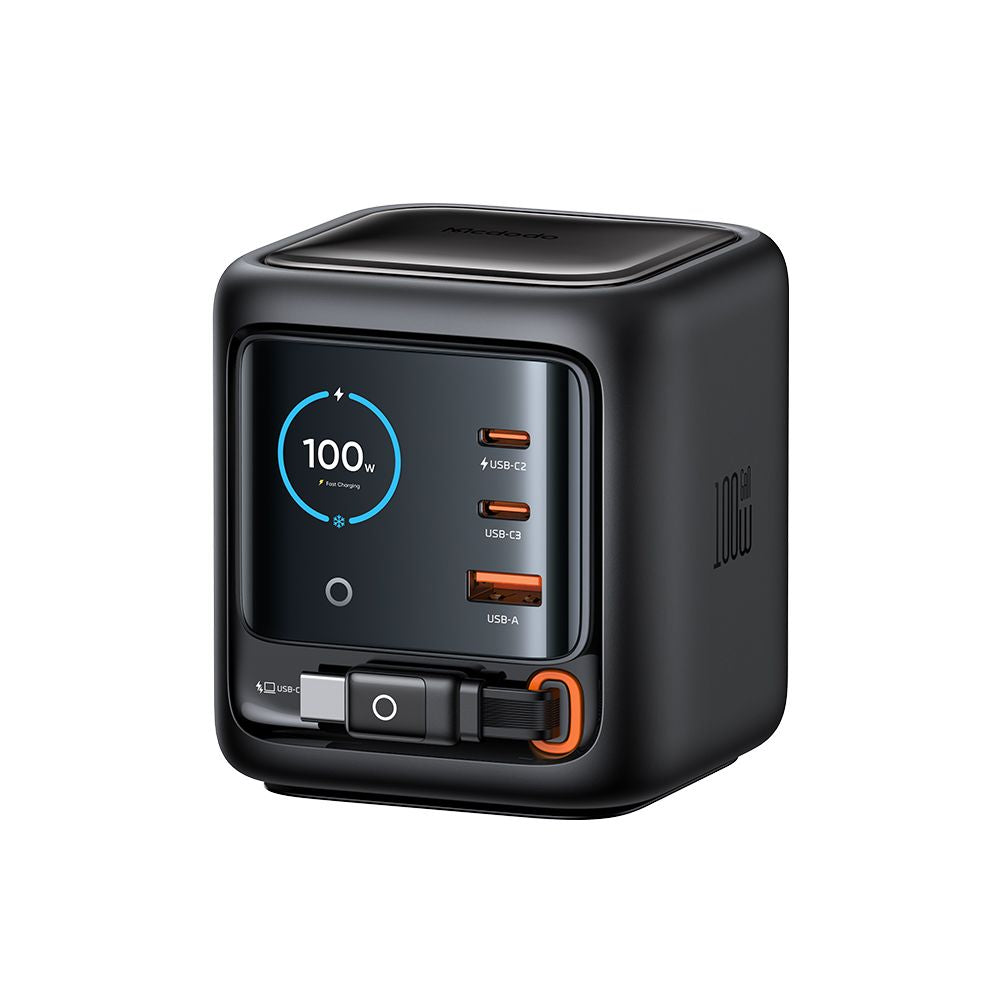 Caricatore Stazione Con Cavo USB-C Mcdodo FreeGo CH-1391 Display, 100W, 5A, 1 x USB-A - 2 x USB-C, Nero
