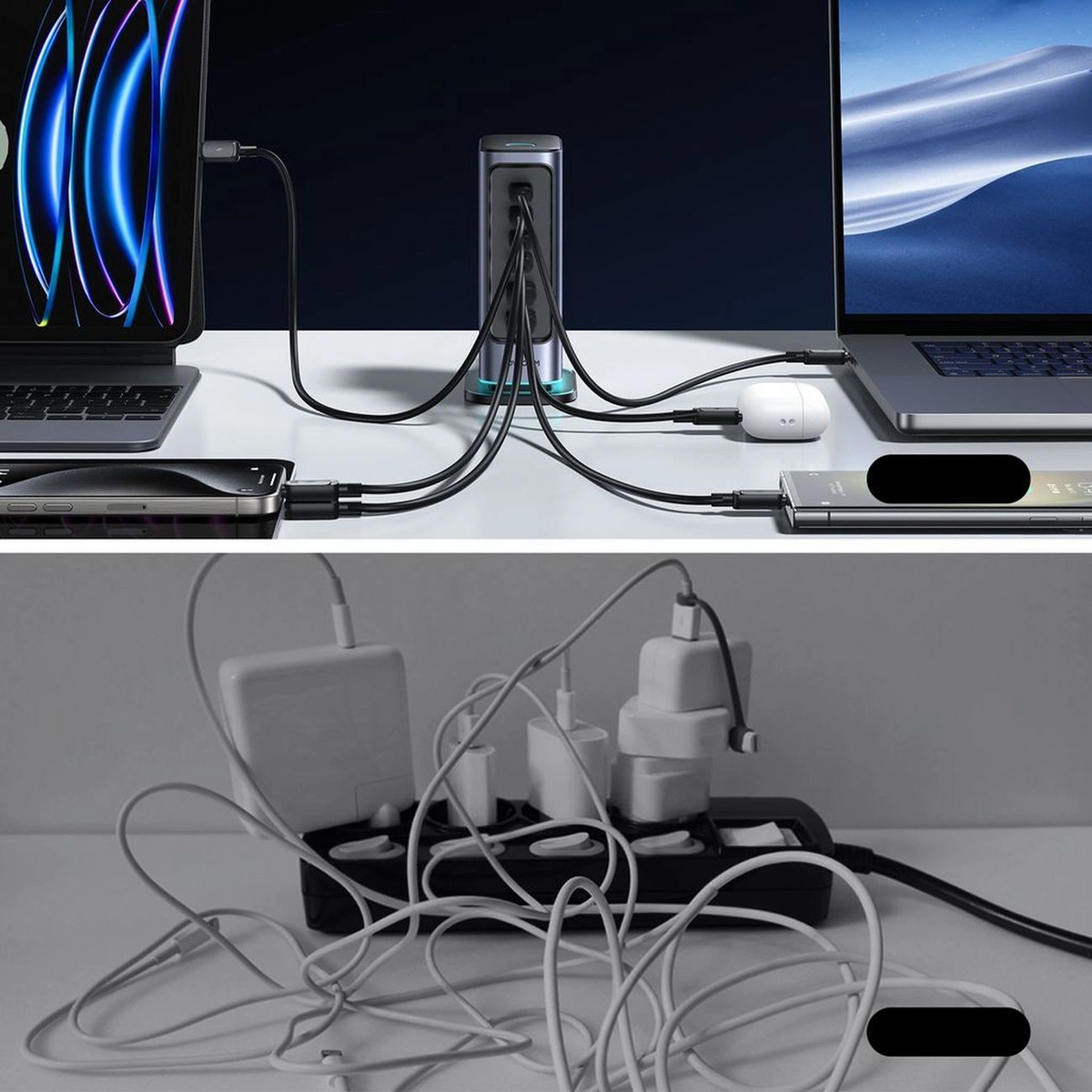 Caricatore Stazione Joyroom JR-TCM02 UK, 65W, 3.25A, 2 x USB-A - 4 x USB-C, Grigio