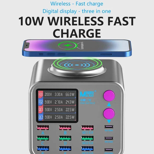 Caricabatterie Stazione MaAnt DianBa No.2 QI, 300W, 3A, 3 x USB-C - 9 x USB-A, Grigio