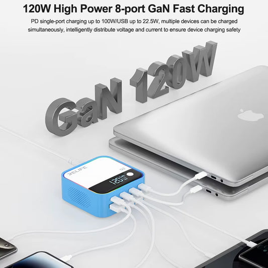 Caricabatterie Stazione Relife Q2, 120W, 5A, 4 x USB-A - 4 x USB-C, Blu