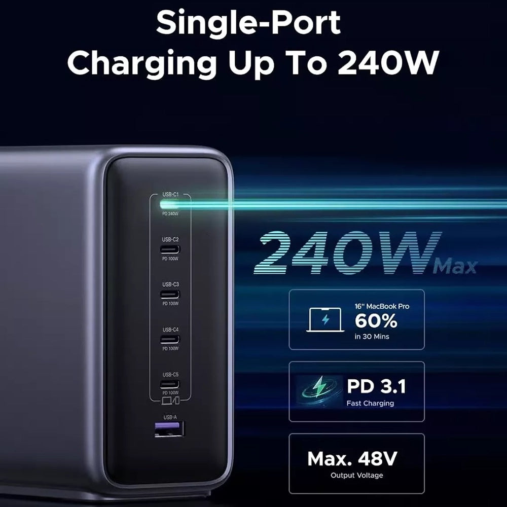 Caricabatterie Stazione UGREEN Nexode X759 (55550B), 500W, 5A, 1 x USB-A - 5 x USB-C, Grigio