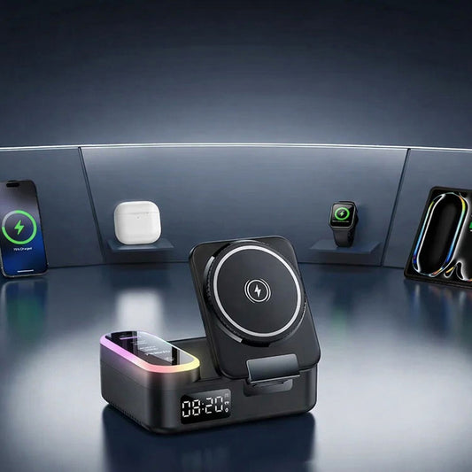 Caricabatterie Stazione Yesido DS38 Display QI 3in1, 65W, 3A, 1 x USB-A - 2 x USB-C, Nero