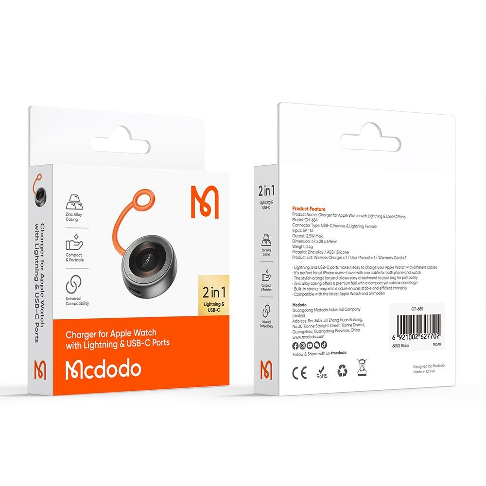 Caricabatterie Wireless McDodo CH-6840 per Apple Watch Series, Nero