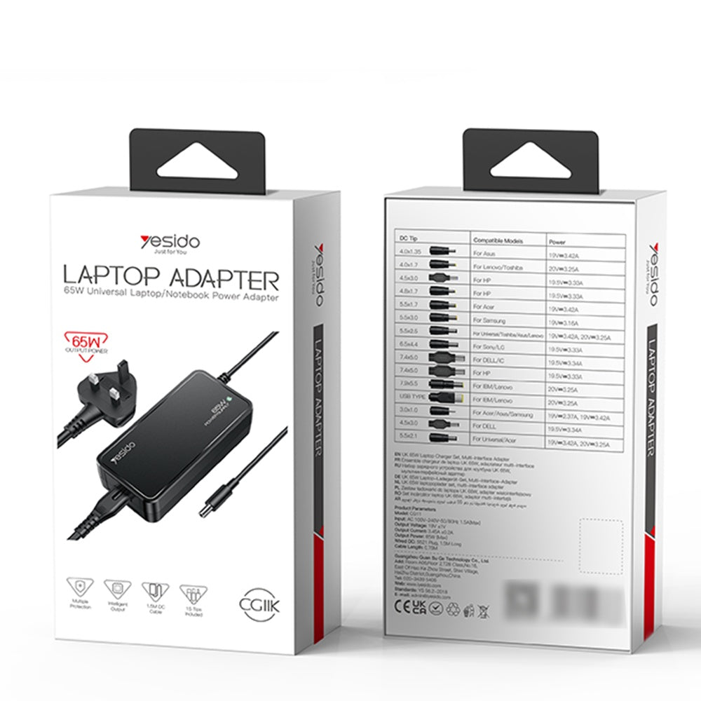 Caricatore Yesido CG11E, 65W, Universale, Nero