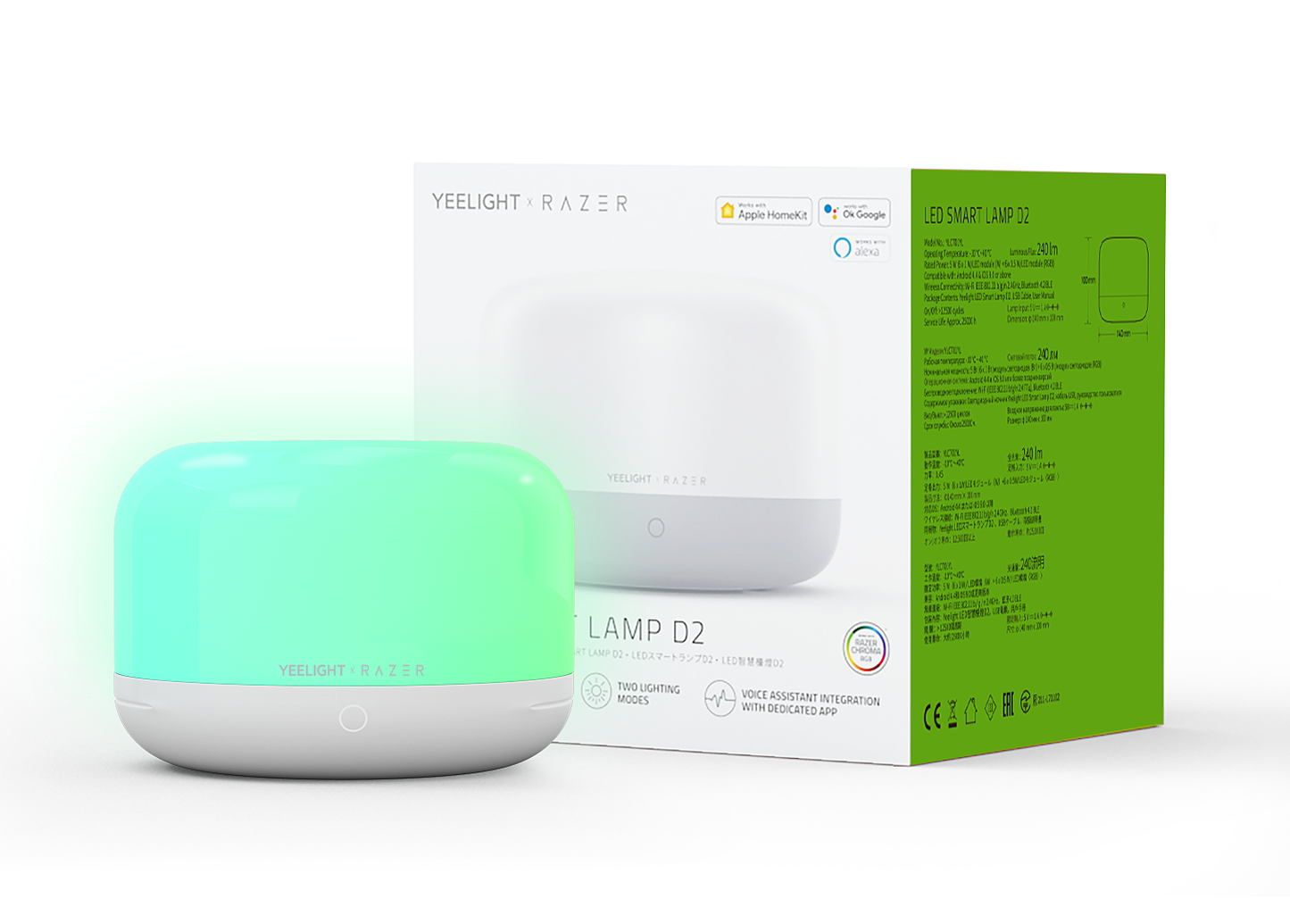 Lampada LED da comodino Yeelight D2 by Razer, Wi-Fi, 5W, 1700K - 6500K, 240lm, RGB, Bianca, Ricondizionata YLCT01YL