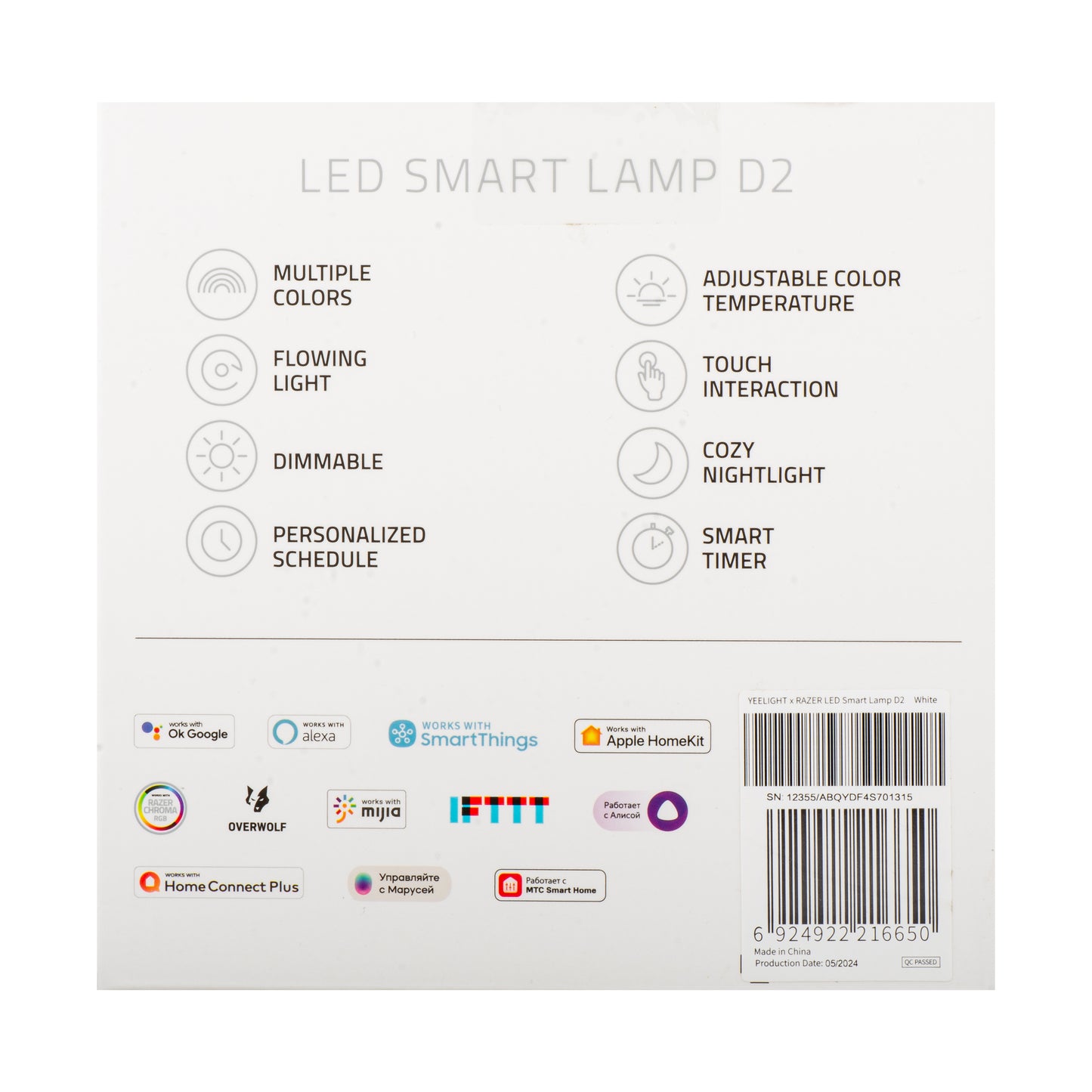 Lampada LED da comodino Yeelight D2 by Razer, Wi-Fi, 5W, 1700K - 6500K, 240lm, RGB, Bianca, Ricondizionata YLCT01YL