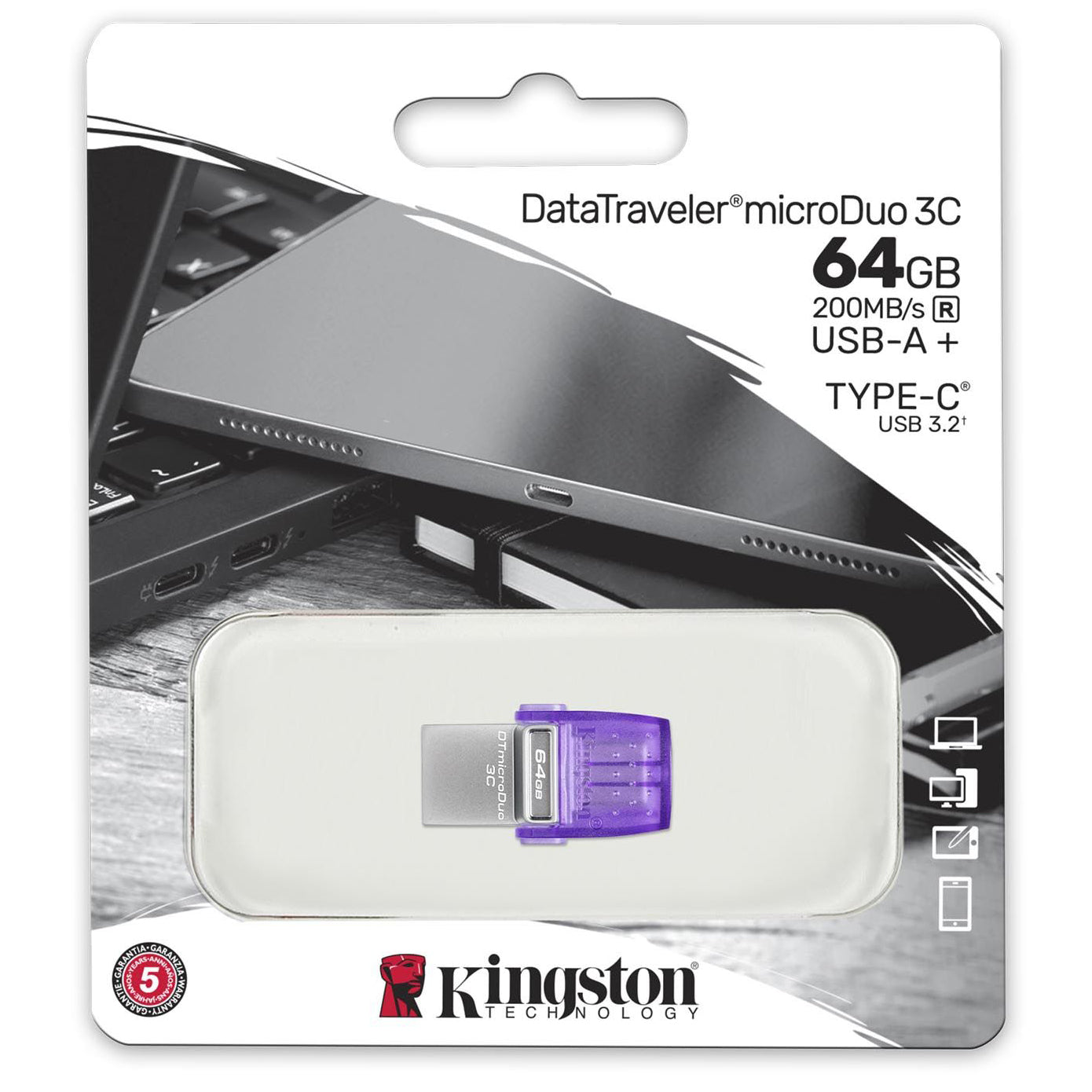 Memoria Esterna USB-A 3.2 / USB-C Kingston microDuo 3C, 64Gb DTDUO3CG3/64GB