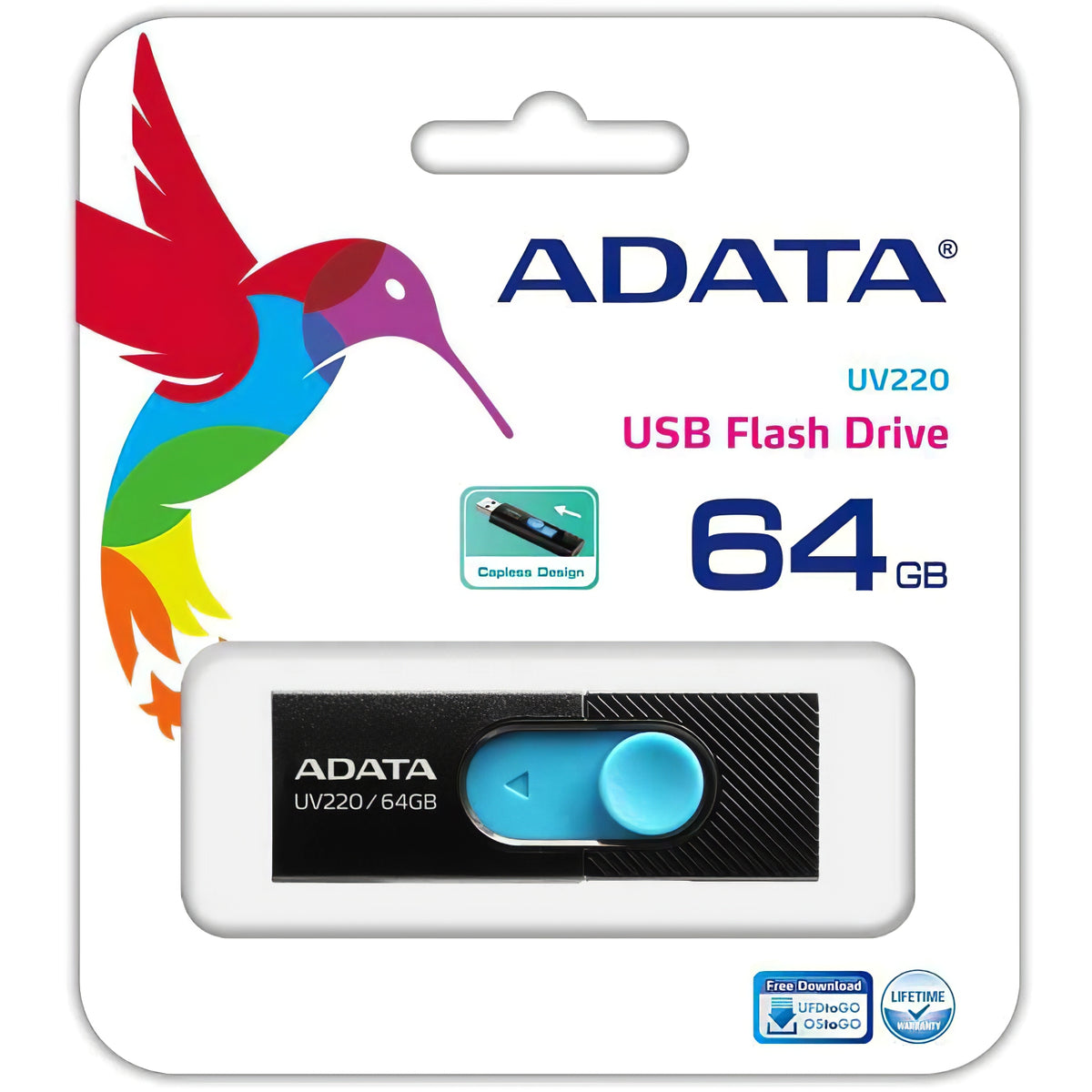 Memoria esterna USB-A Adata UV220, 64Gb AUV220-64G-RBKBL