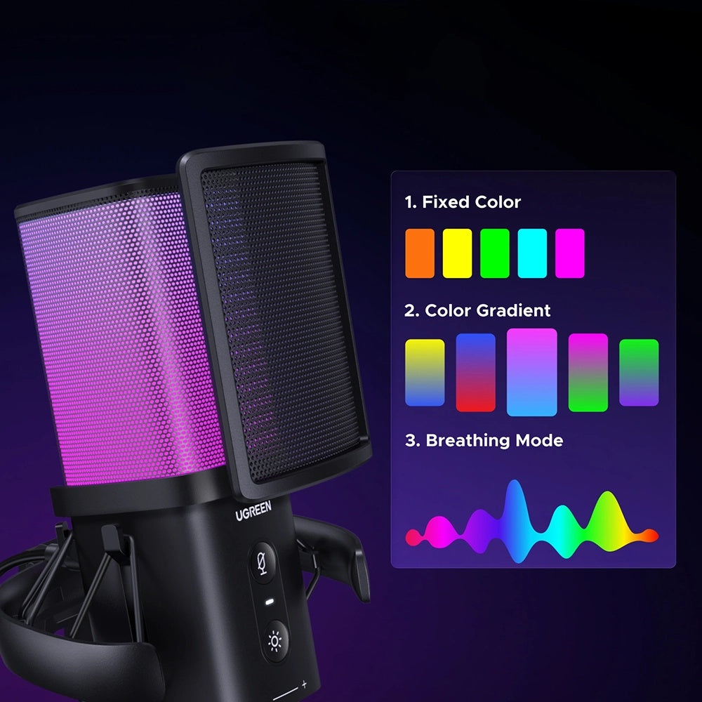 Microfono Cardioide UGREEN CM581 (65629), RGB, USB-C, 1.5m, Nero