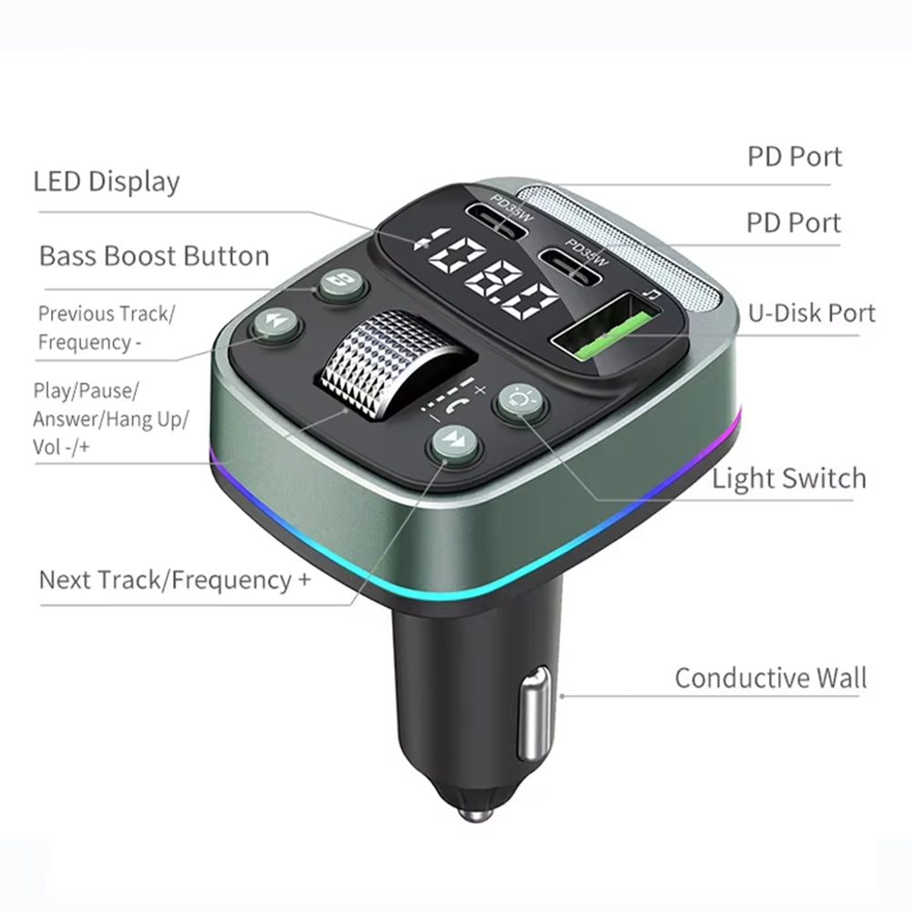 Modulatore FM Bluetooth Techsuit EchoDrive, 1 x USB-A - 2 x USB-C