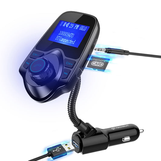 Modulatore FM Bluetooth Techsuit MFM4, 1 x USB-A - 1 x 3.5mm - 1 x microSD, Nero