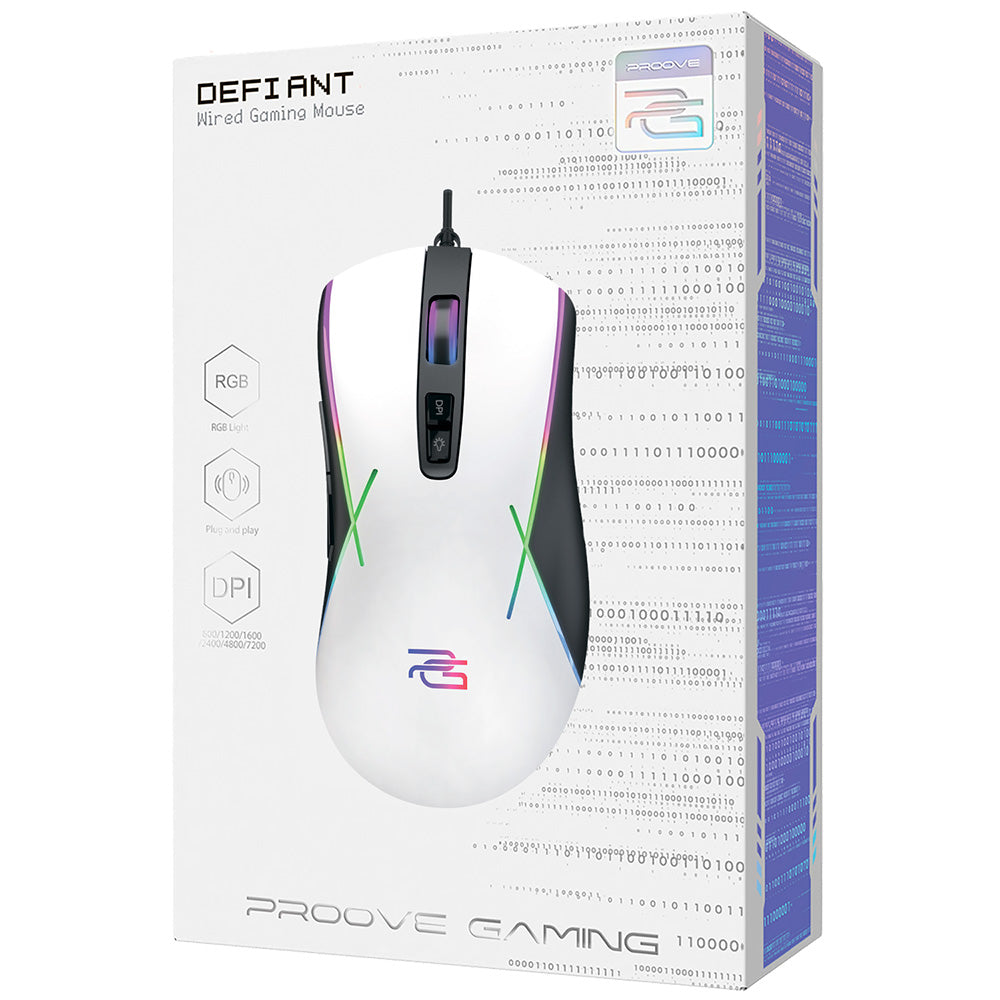 Mouse Gaming Cablato USB Proove Defiant, RGB, 7200DPI, Bianco CMDE00000101