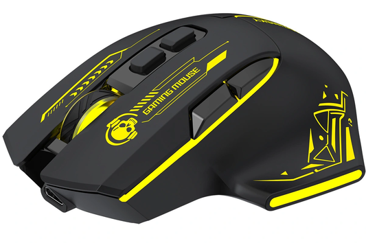 Mouse Gaming Wireless WZK WMGB-1181, 3200DPI, Nero Giallo