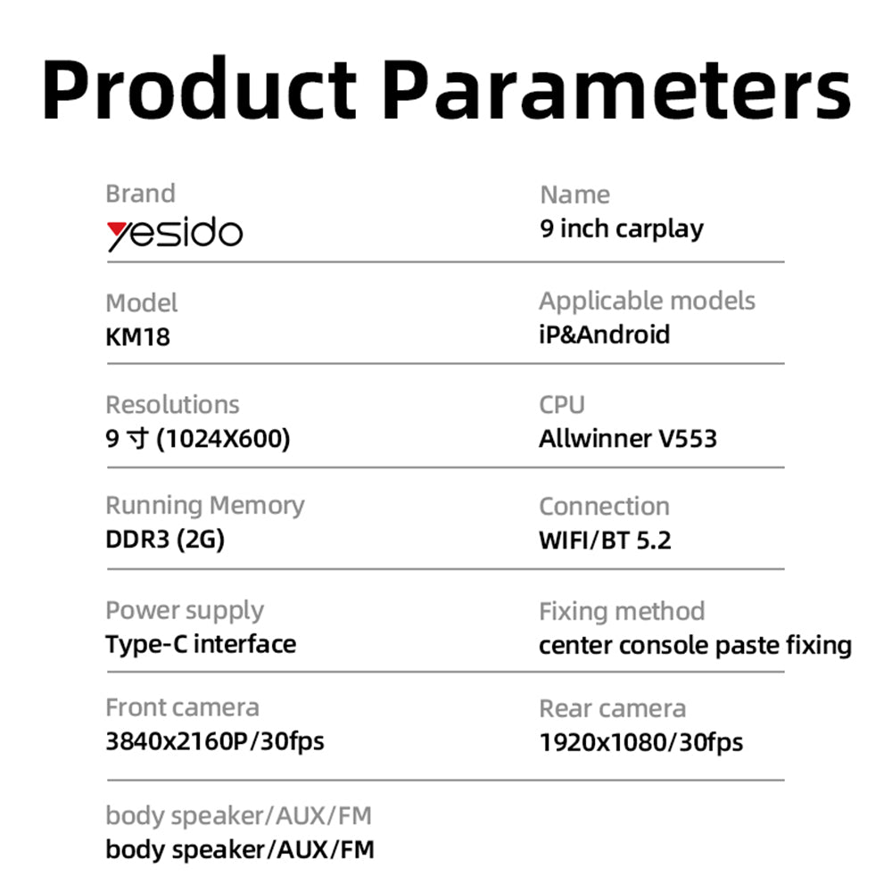 Navigazione Auto Yesido KM18, Wi-Fi, 9 pollici