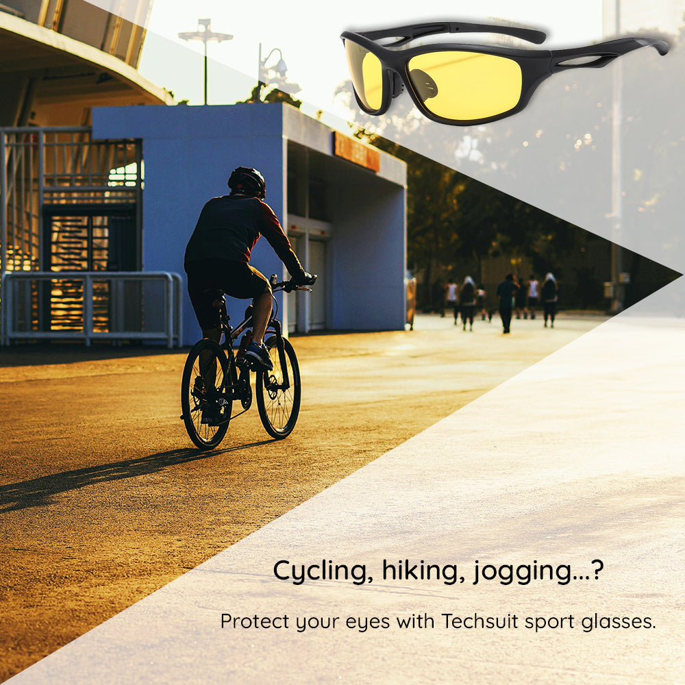 Occhiali da Ciclismo Unisex Techsuit 9309, Polarizzati, Neri Gialli