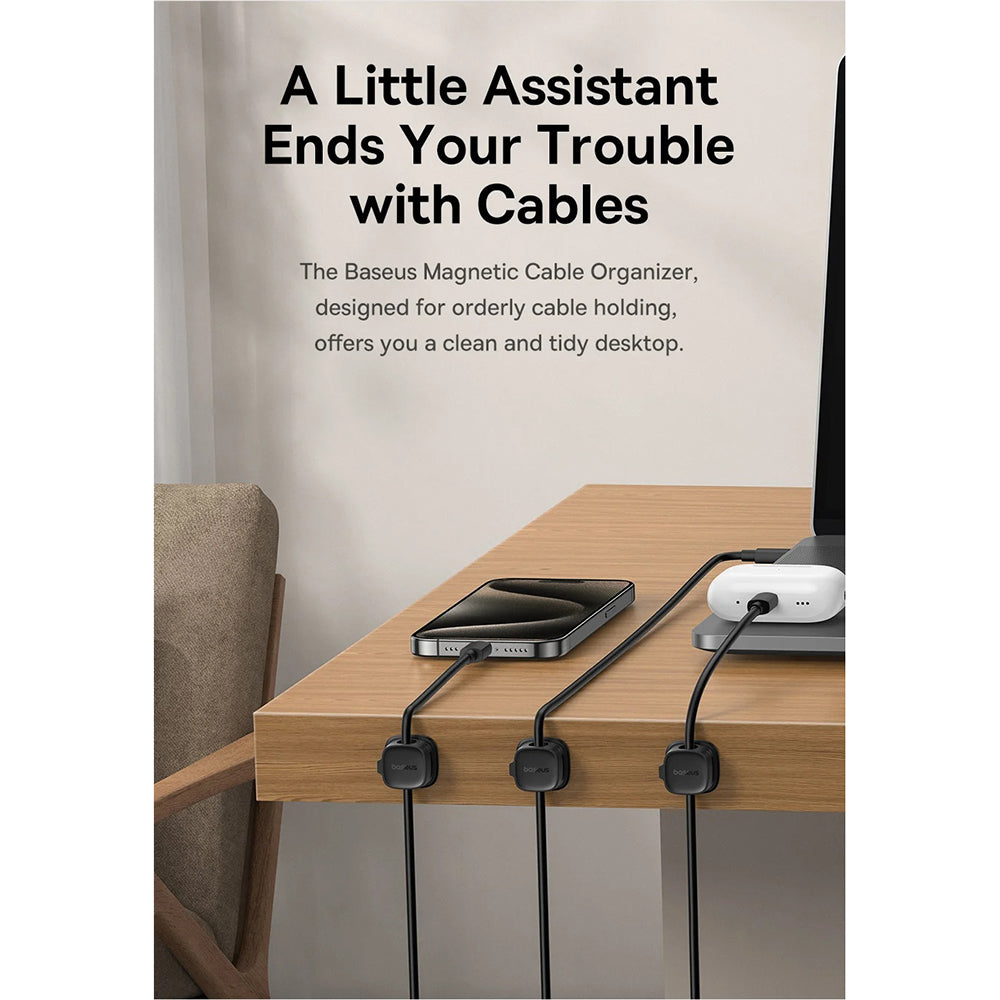 Organizzatore Cavi Baseus Lite Magnetic, Set 3 Pezzi, Nero B01331106111-00