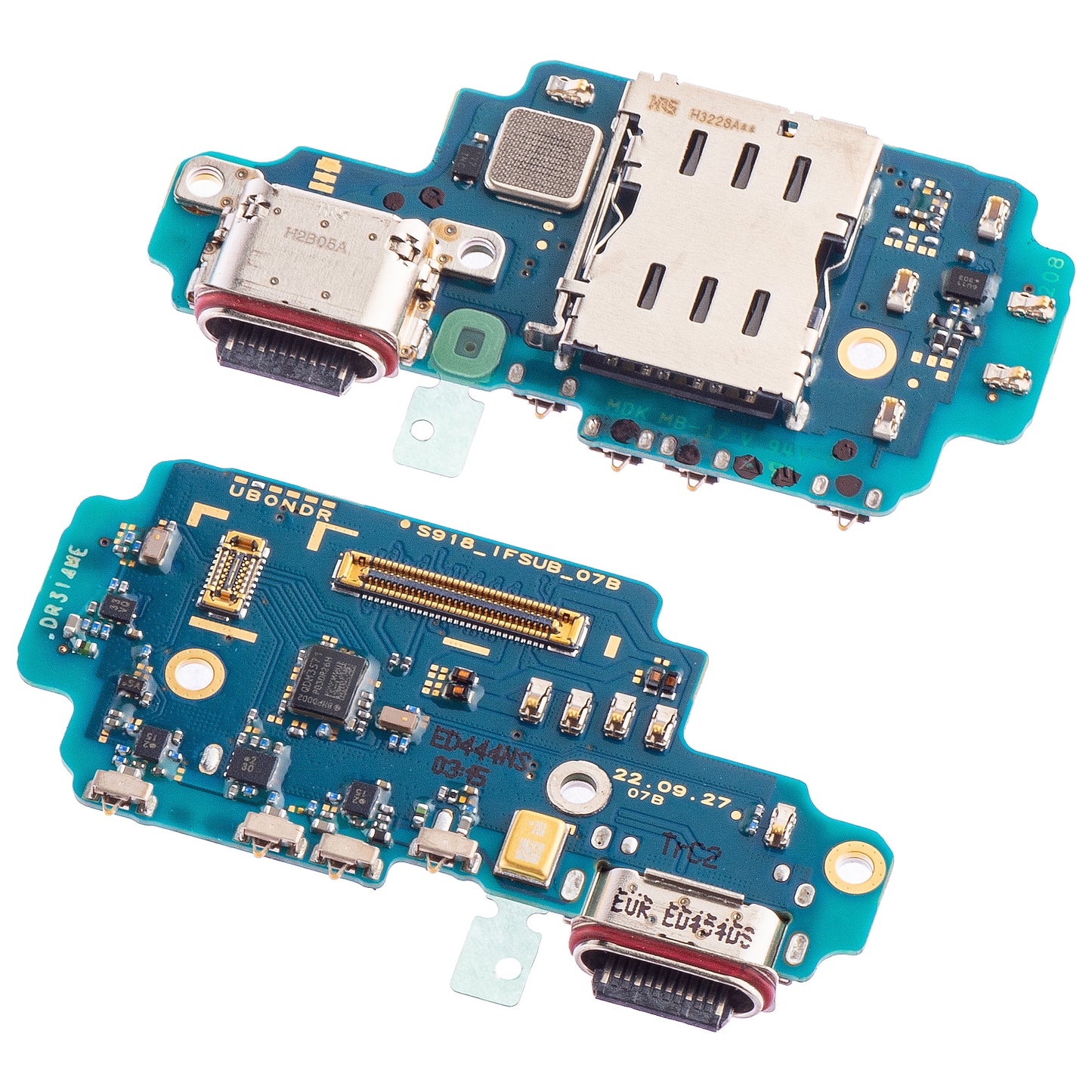 Scheda con connettore di ricarica - Microfono - Modulo lettore SIM Samsung Galaxy S23 Ultra S918, Service Pack GH96-15621A