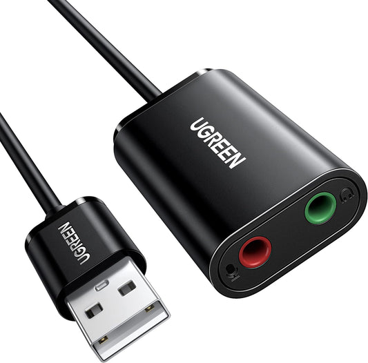 Scheda audio USB UGREEN US205, 2 jack da 3,5 mm, nero