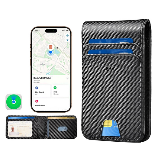 Portafoglio ESR Classic Geo Carbon con funzione Find My e protezione RFID, Nero, Ricondizionato