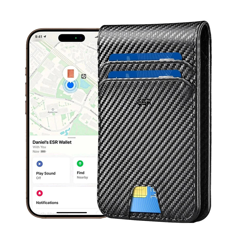 Portafoglio ESR Classic Geo Carbon con funzione Find My e Protezione RFID, Nero