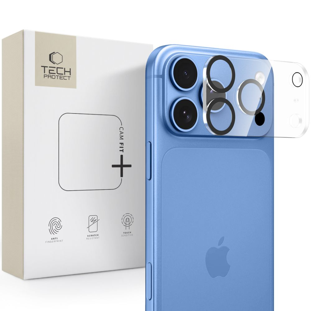 Cornice protettiva per fotocamera posteriore Tech-Protect Cam Fit+ per Apple iPhone 18 Pro Max, vetro temperato, trasparente