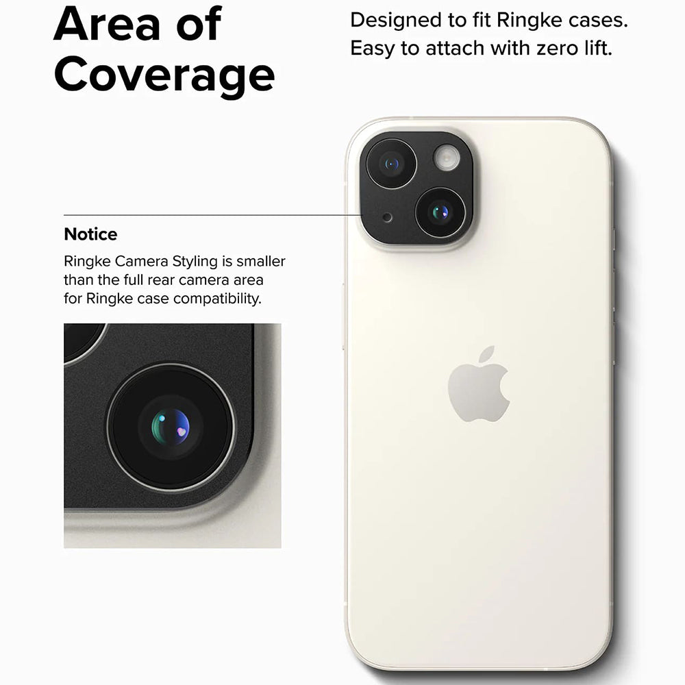 Cornice di protezione Camera Posteriore Ringke Styling per Apple iPhone 15 Plus / 15, Alluminio, Nera