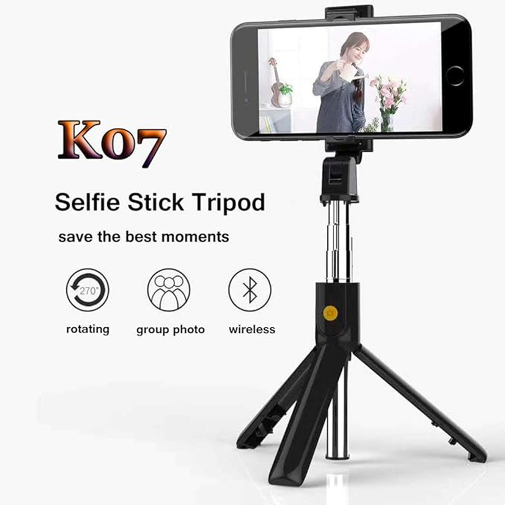 Selfie Stick Bluetooth Techsuit K07, Universale, Nero