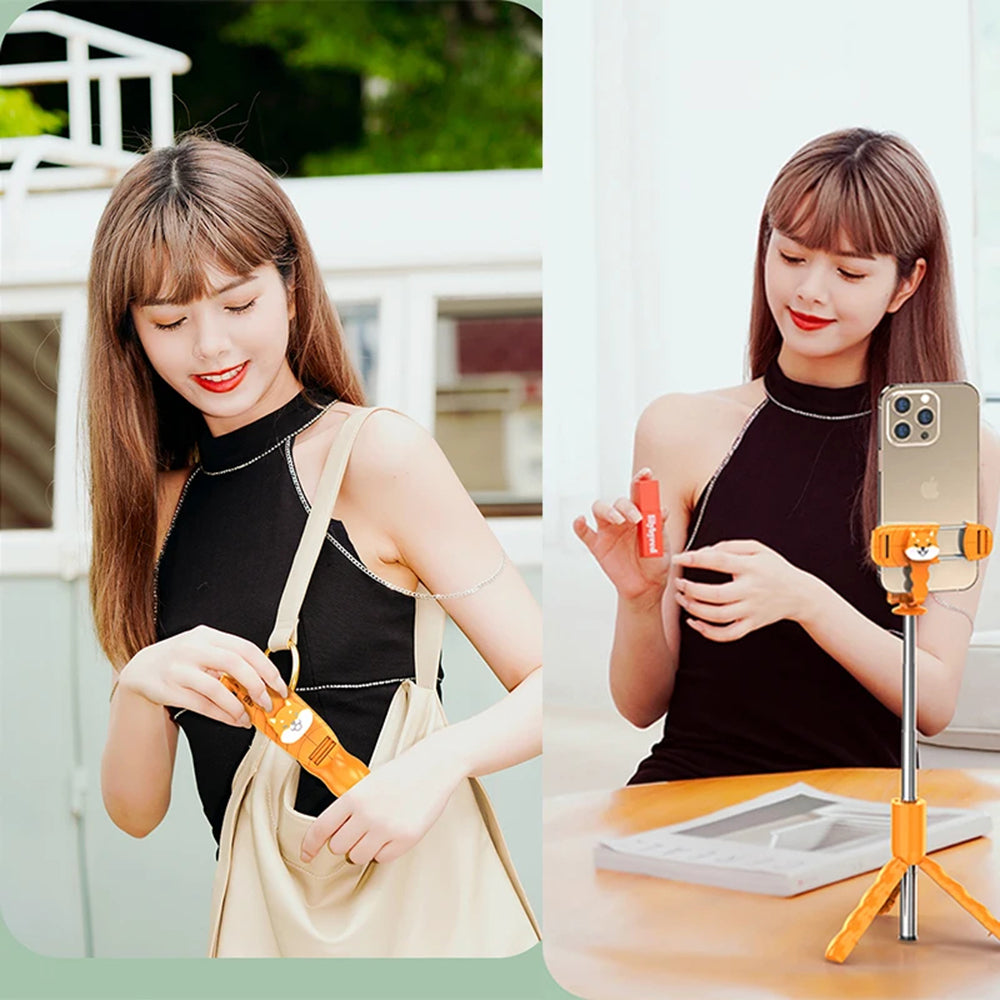 Selfie Stick Bluetooth Techsuit KT01, Universale, Arancione