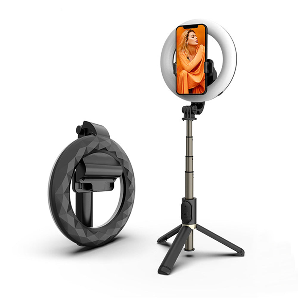 Selfie Stick Bluetooth Techsuit Q07 Ring Light, Universale, Nero