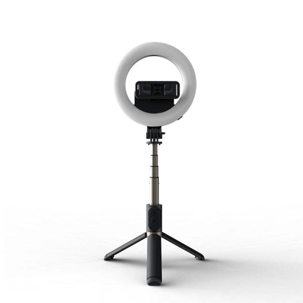 Selfie Stick Bluetooth Techsuit Q07 Ring Light, Universale, Nero