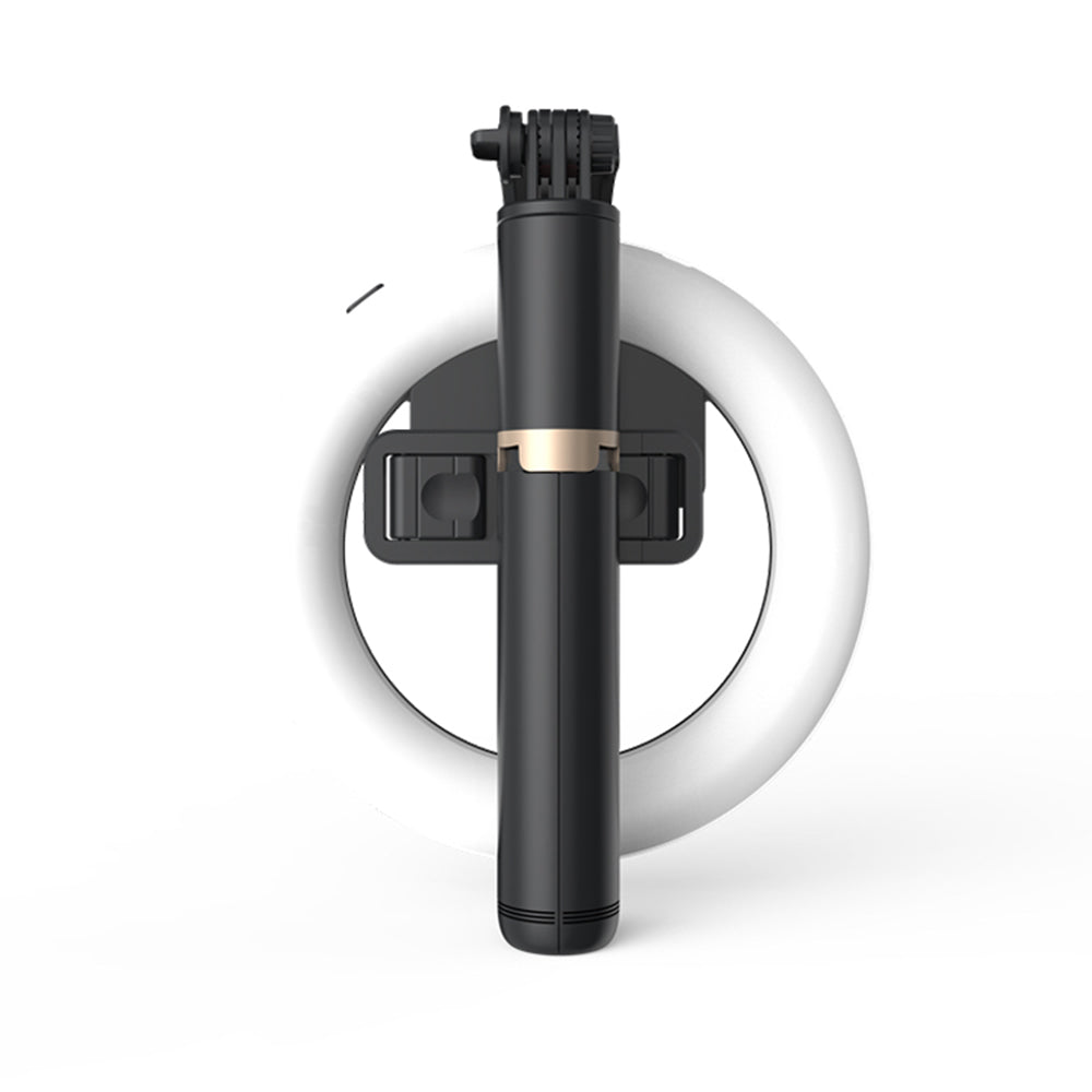 Selfie Stick Bluetooth Techsuit Q07 Ring Light, Universale, Nero