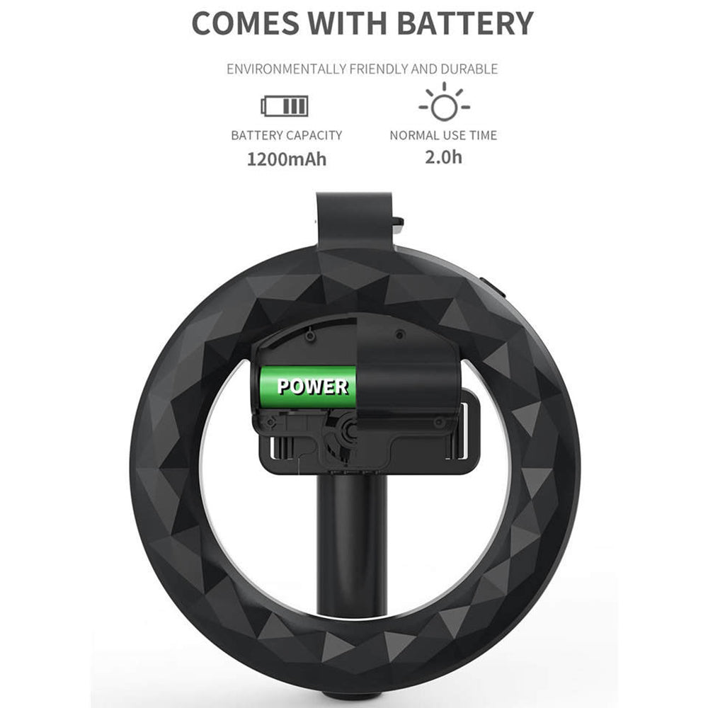 Selfie Stick Bluetooth Techsuit Q07 Ring Light, Universale, Nero
