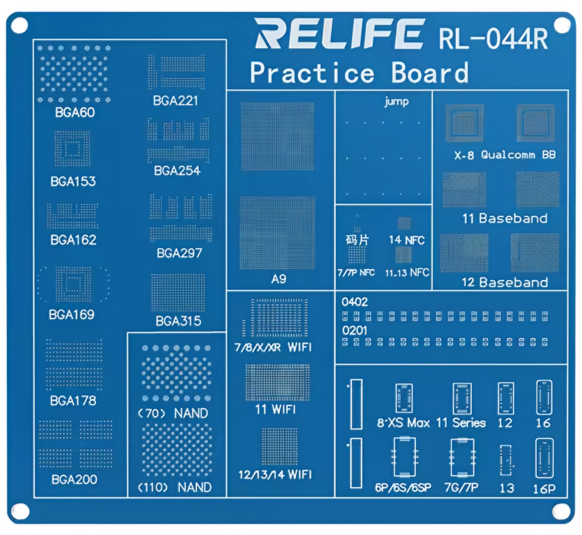Scheda di esercitazione per lavorazioni BGA Relife RL-044R per serie Apple iPhone.