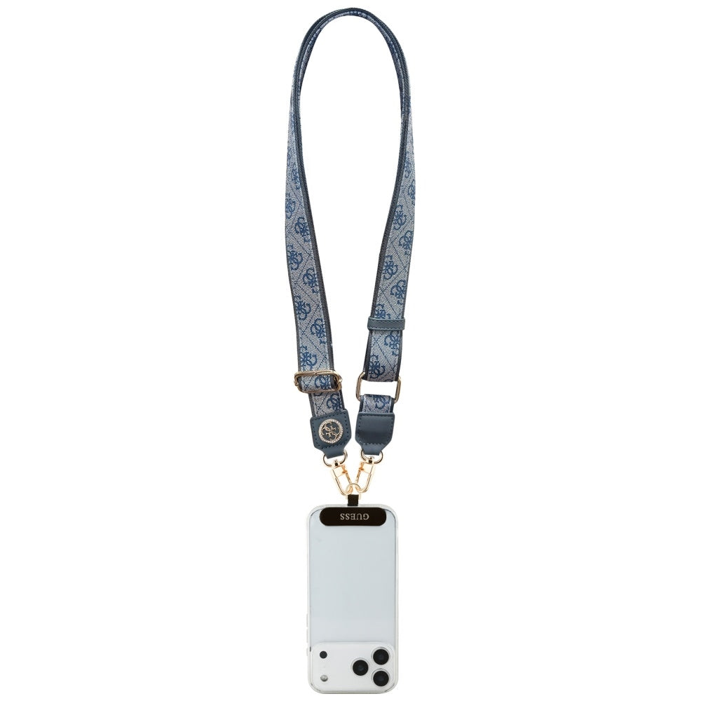 Laccetto per Telefono Guess 4G Strass Logo Metallico, Blu