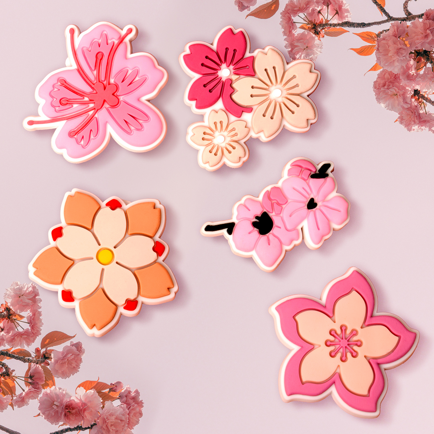 Sticker 3D OEM Pink Blossom per Custodia Telefono / Tablet, Set 5 pezzi, Multicolore