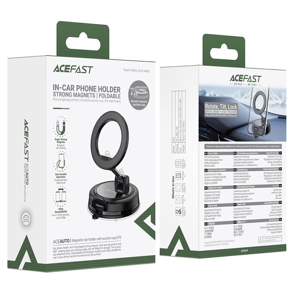 Supporto Auto Magnetico Acefast D70, 4.7 pollici - 6.9 pollici, Nero