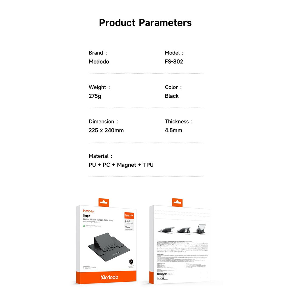 Supporto McDodo FS-8020 Napa per Laptop 11inch - 16inch, Nero