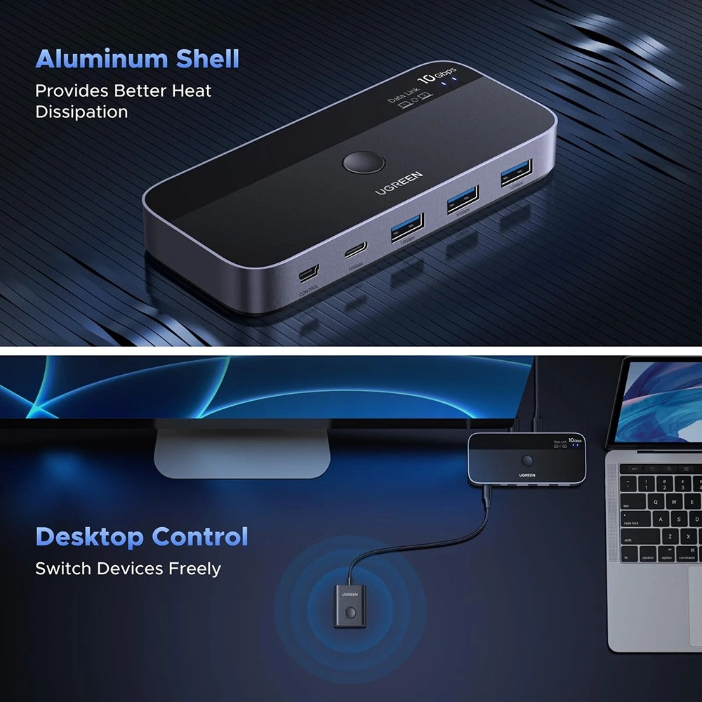 Switch USB UGREEN CM691 (45784), 3 x USB-A 3.2 - 1 x USB-C - 1 x miniUSB, Nero