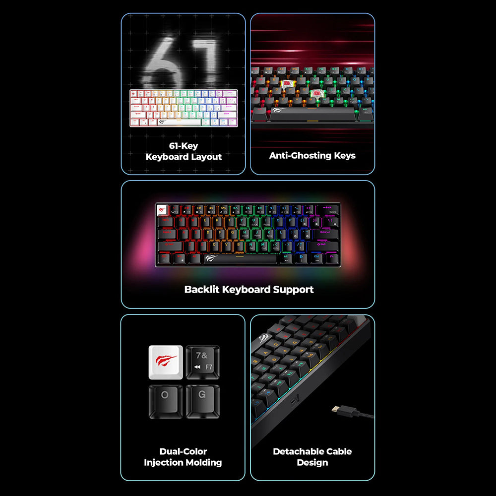 Tastiera Gaming HAVIT KB903L, RGB, 1.8m, Trasparente Bianca