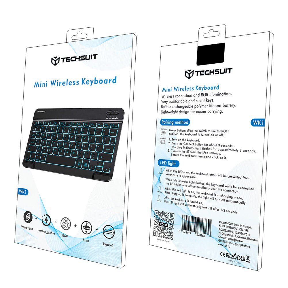 Tastiera Wireless Techsuit WK1, RGB, Nera