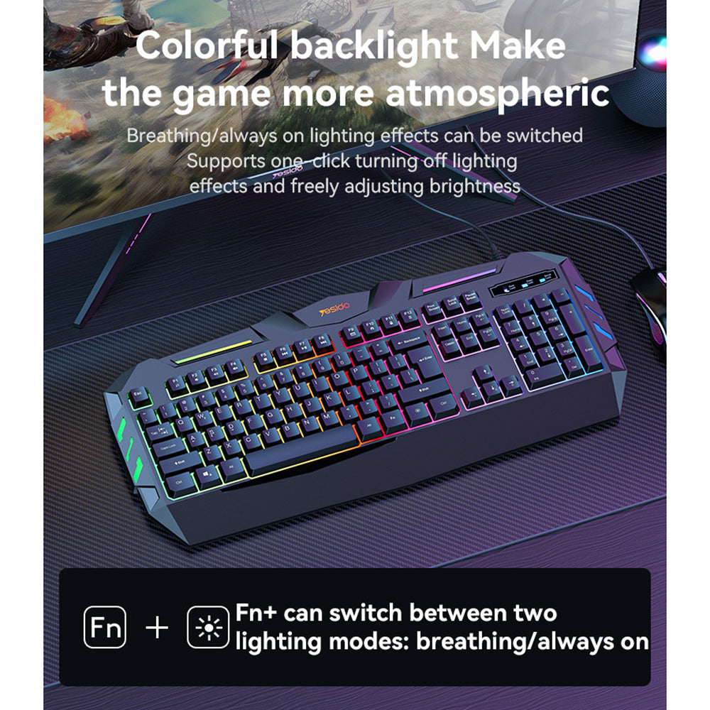 Tastiera Gaming Wired USB Yesido KB21, RGB, 1,5m, Nera