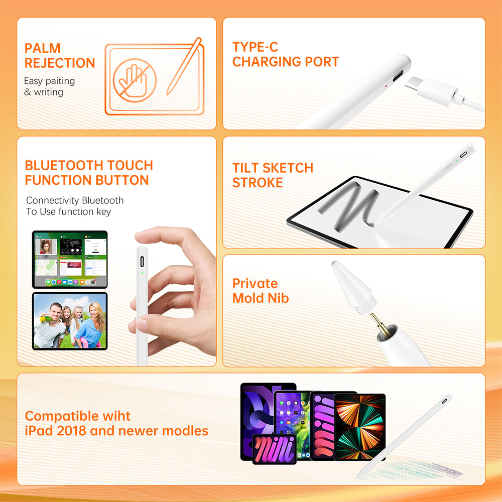 Touch Pen Techsuit AC10-CP per Apple iPad, Versione Attiva, Bianco
