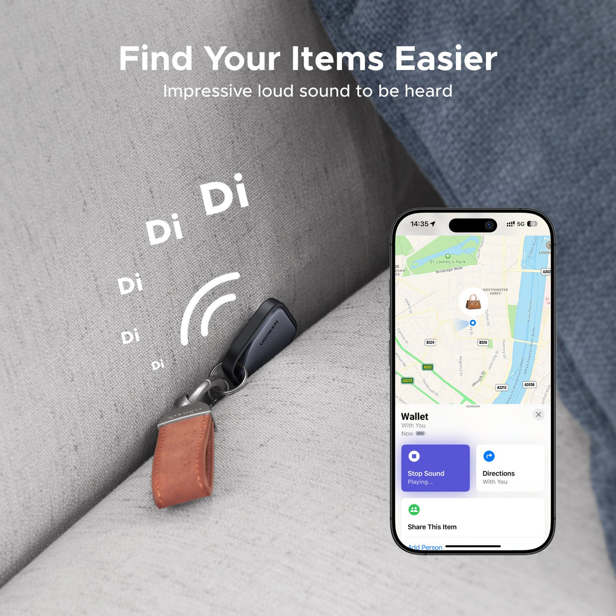 UGREEN SmartTag Pro Smart CM916 (75646P) per iOS / Android Series, Set da 4 pezzi, Nero