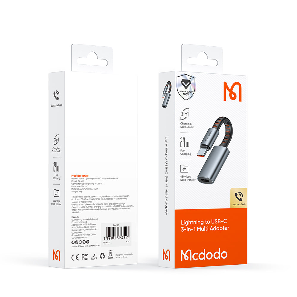 Adattatore Audio USB-C - Lightning McDodo CA-4870, Grigio