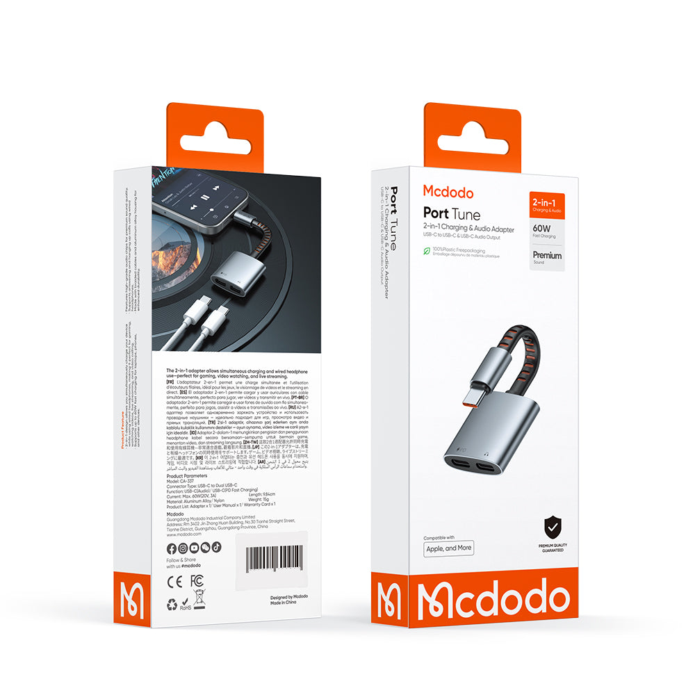 USB-C Audio Adapter - USB-C / USB-C McDodo CA-3370, Gray