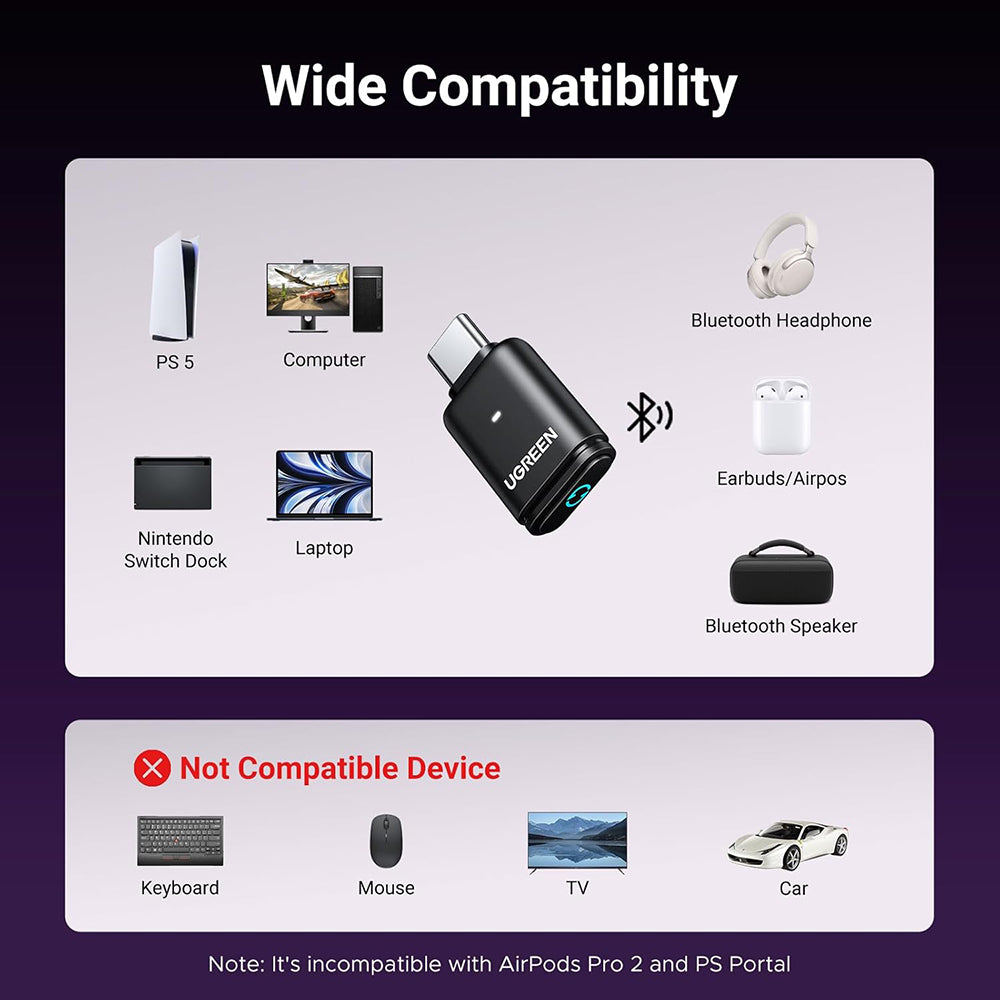 Adattatore Bluetooth USB-C UGREEN BT501, Nero