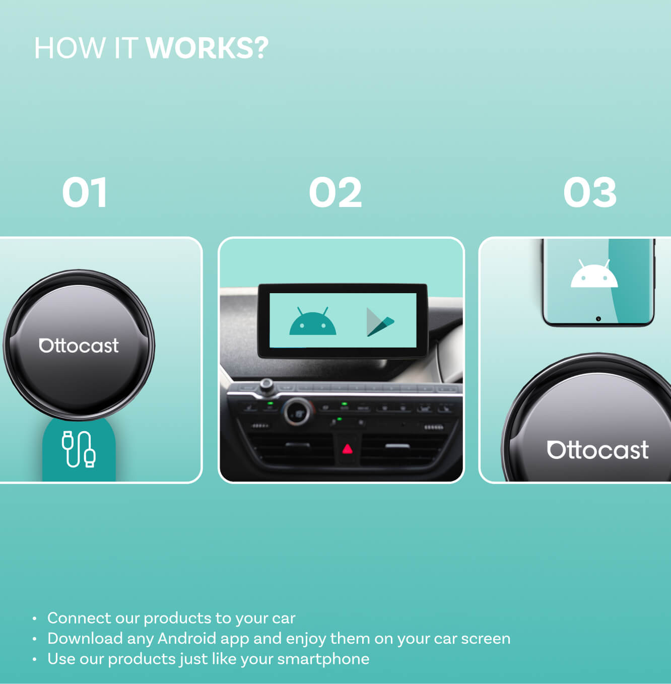 Adattatore Carplay / Android Auto Wireless Ottocast OttoAibox P3 Pro per Apple iPhone / Serie Android PCS61-T